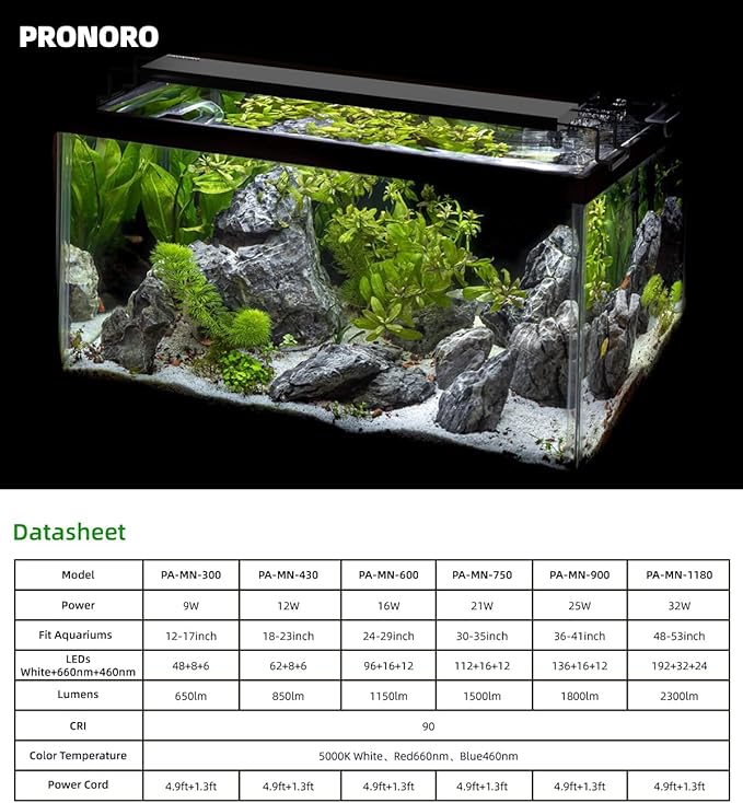 Aquarium Light, LED Full Spectrum Freshwater Aquarium Lights, Daylight/Moonlight Mode and stepless dimmable, Fish Tank Light with 6h/9h/12h Timer and Auto ON/Off (G 36-41 in) PRONORO