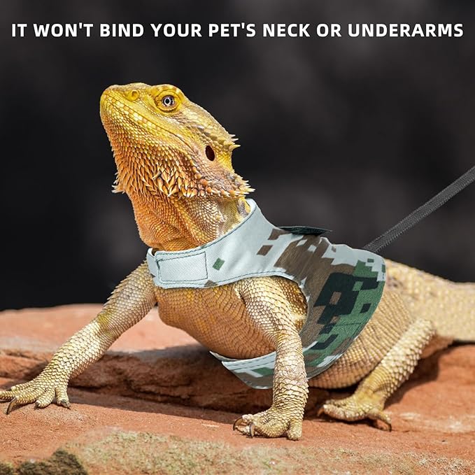 Bearded Dragon Harness and Leash, Adjustable Lizard Bearded Dragon Reptile Harness, Bearded Dragon Lizard Reptiles for Walking Outdoor to Prevent Escape (Green) PAWPICO