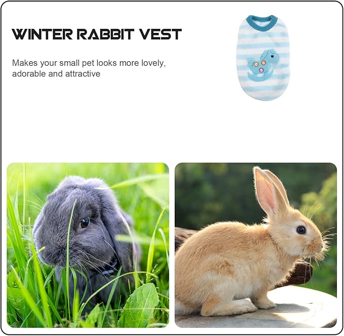 POPETPOP Rabbit Clothes- Winter Warm Rabbit Vest Bunny Dog Shirt Rabbit Sweater Rabbit Winter Accessories for Guinea Pigs Ferret Chinchilla Kitten Puppy (Blue) POPETPOP
