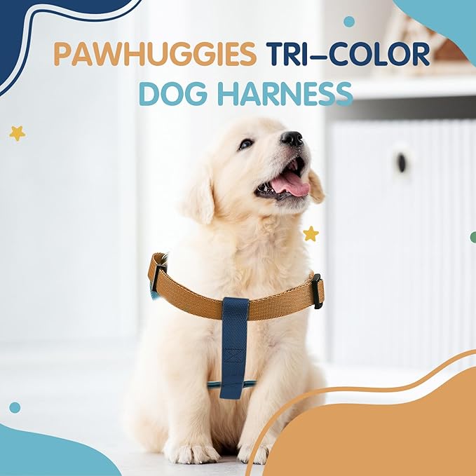 Tri-Color Dog Harness, Adjustable Step-in Design No Pull Dog Harness for Medium Dogs No Pull, Heavy Duty Puppy Harness, Easy for Walking Dog Harness Medium Size Dog Blue Orange Pawhuggies