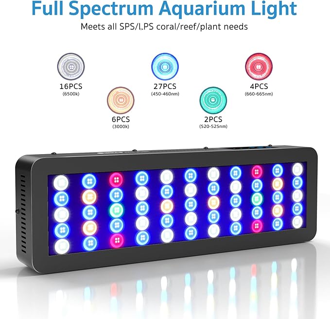 WILLS Aquarium Light, Remote Dimmable Full Spectrum Fish Tank Light with 3 Dimming Modes, 55 Premium SMD Chips, LED Touch Screen & Timer for Saltwater Freshwater Coral Reef Plant (23.6"*9.6"*5.1") WILLS