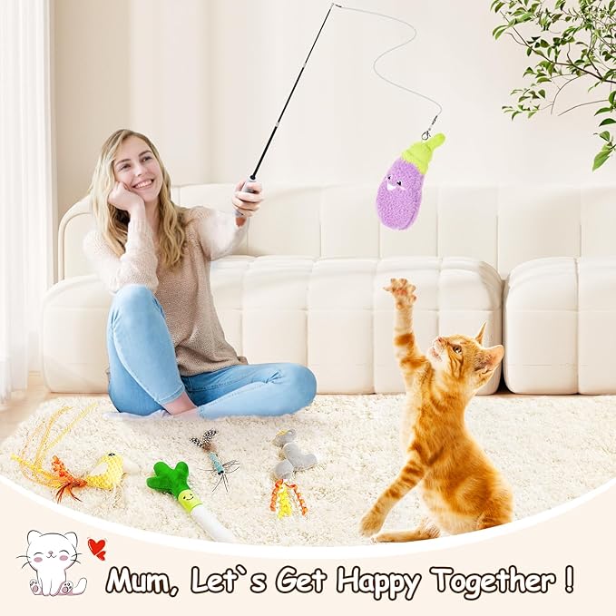 ORSDA Cat Toys, Cat Wand Toy for Indoor Cats, Interative Cat Toy to Chase & Exercise, Teaser Bird Toy for Cats with 5 Replacement Kitten Toys for All Breeds - PAWPICO