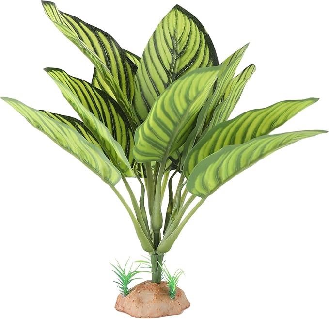 Terrarium Plants for Reptile Terrarium, Reptile Plants Tortoise Habitat Accessories, Artificial Spider Plant for Gecko, Ball Python, Tortoise Terrarium Décor - Calathea Makoyana A IBWell