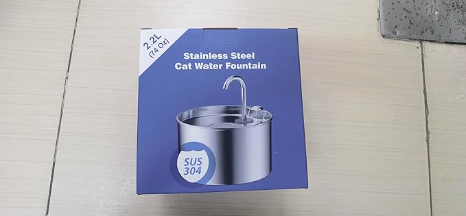 Cat Water Fountain Stainless Steel: Cat Fountain for Drinking - Pet Water Fountain for Cats Inside - 74oz/2.2L Quiet Cat Water Bowl Dispenser - Cat Drinking Fountains - Contains 6 Filters + 3 Sponges - PAWPICO