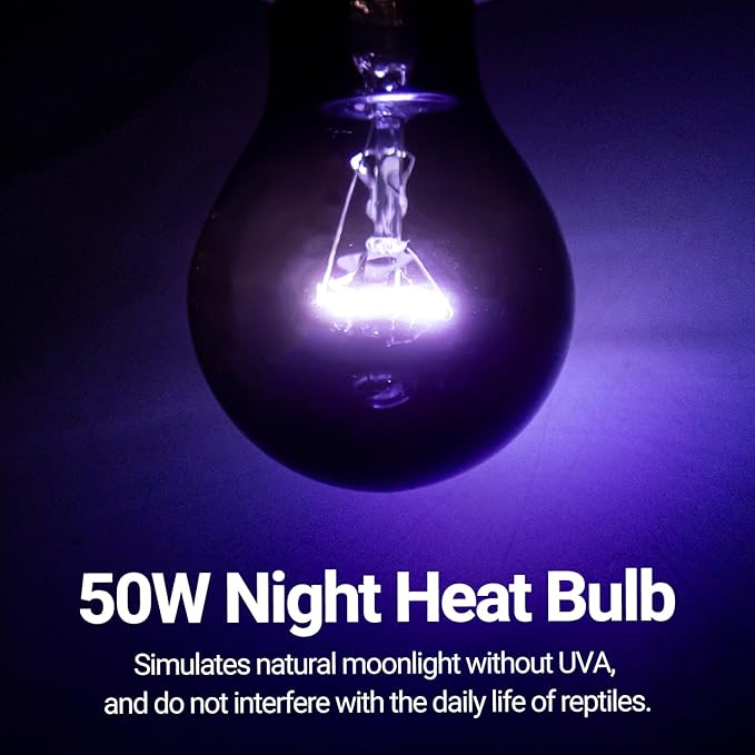 REPTIZOO 2PCS Reptile Night Heat Lamp, 50W Moonlight Heat Bulb Infrared Heating Lamp Purple Reptile Heat Lamp Night Bulb for Bearded Dragon, Lizard, Snake, Turtle REPTIZOO