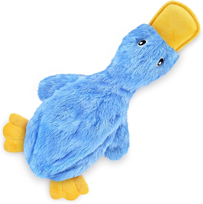Best Pet Supplies Crinkle Dog Toy for Small, Medium, and Large Breeds, Cute No Stuffing Duck with Soft Squeaker, Fun for Indoor Puppies and Senior Pups, Plush No Mess Chew and Play - Blue - PAWPICO