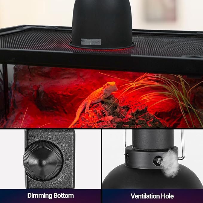 REPTI ZOO Reptile Light Fixture with Dimmable Switch,5.5 inch Deep Dome Lamp Fixture for Reptile Tank Terrarium,Optical Reflection Cover for UVB UVA Bulb Basking Heat Bulb REPTIZOO