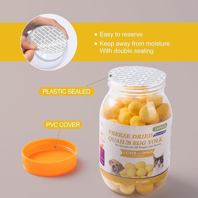 Freeze Dried Quail Egg Yolk - Cats Dogs Treats Natural Cat Delicious Snacks Training Food Healthy Tasty Easy Digestion Pet Food (7 OZ) - PAWPICO
