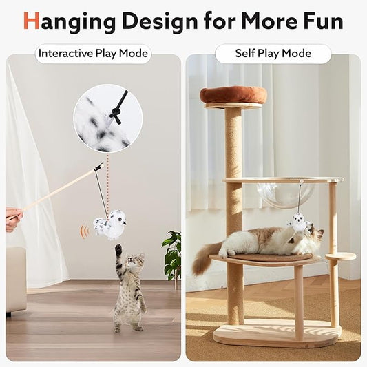 Flapping Owl Cat Toys, Interactive Cat Exercise Toy with Lifelike Bird Chirp, USB Rechargeable Automatic Cat Kicker Catnip Toys for Bored Indoor Adult Cats Kittens - PAWPICO