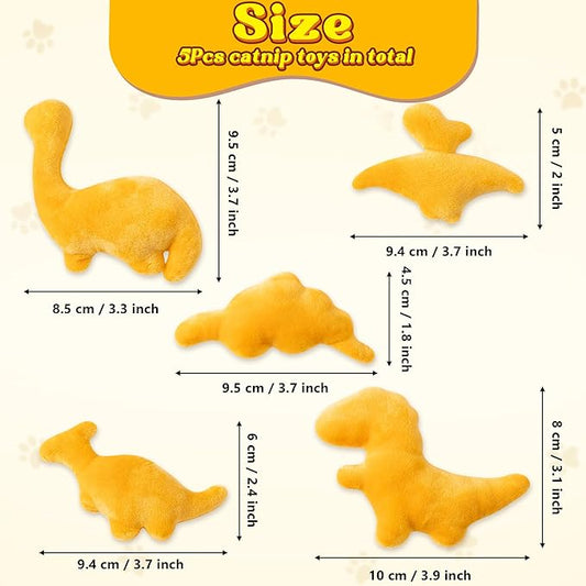 MALLMALL6 Catnip Toys for Cat - 5Pcs Dino Nuggets Cat Toys, Dinosaur Chicken Nugget Catmint Interactive Gift for Indoor Cats, Plush Golden Cat Supplies, Chew Cat Toy Set, Cute Pet Gifts for Cat Lover - PAWPICO