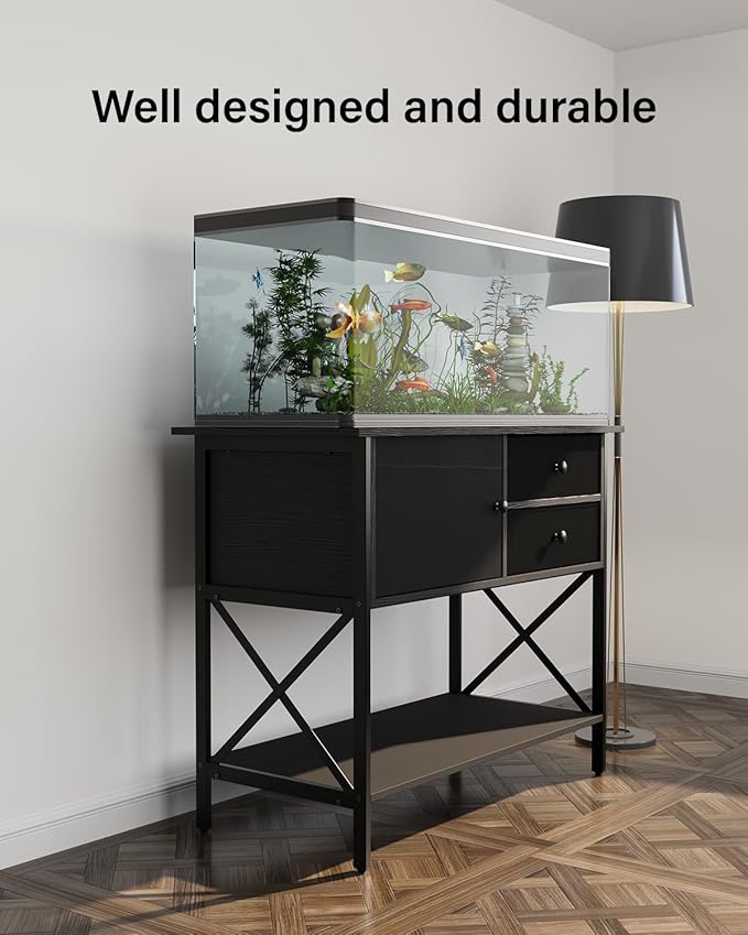 Fish Tank Stand 40 Gallon: Sturdy Aquarium Stand with Accessories Storage - Metal Tank Stands Table for 40-50 Gallon Reptile Breeder Turtle Terrarium - 36.6"x18.8" Weight Capacity 660 lbs FILKO