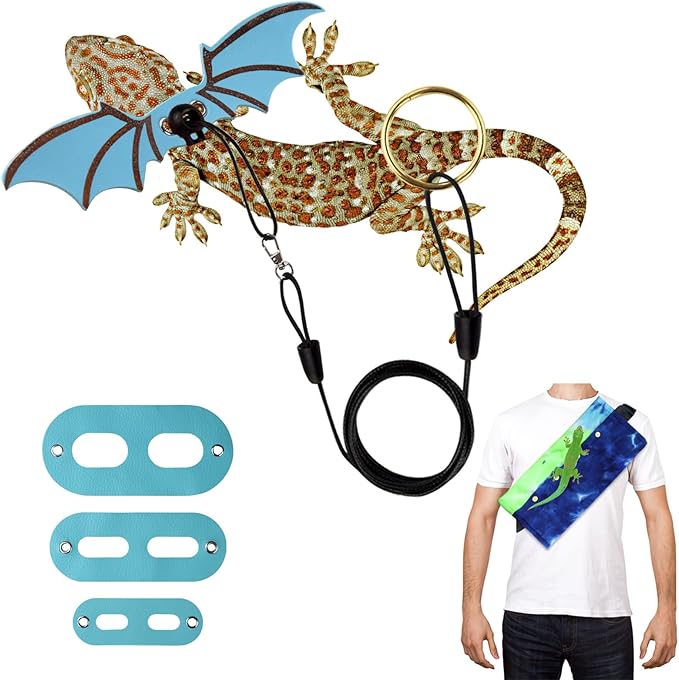 Bearded Dragon Carrier Sling, Adjustable Blue Bearded Dragon Leash with Wings, Pet Carrier Backpack for Bearded Dragon Reptile (Blue) Betinyar