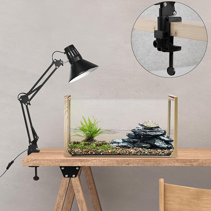 Reptile Heat lamp Reptile Light Fixture, Tall Heat Lamp Stand Reptile Lamp Stand with Lampshade Height Range from 15.7inch to 74.3inch with 360°Adjustable Swing Arm DXOVEEN