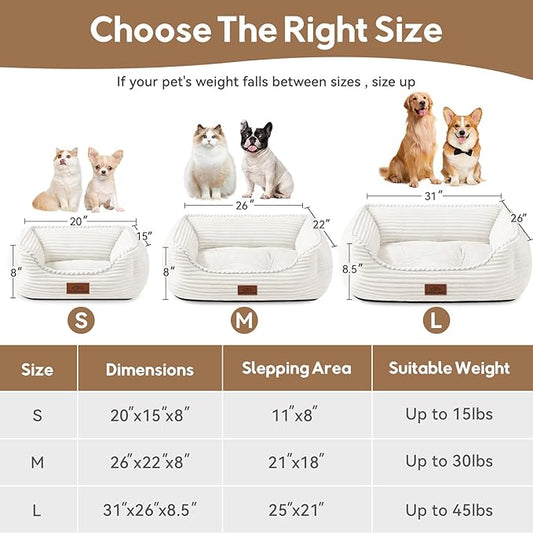 Rectangle Dog Bed for Large Medium Pets Indoor Outdoor with Removable Mat,Machine Washable Sleeping Sofa Non-Slip Bottom Soft Puppy Bed Durable Orthopedic Calming Pet Cuddler(Medium, Cream) - PAWPICO