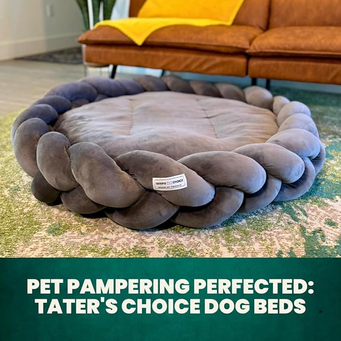 Tater's Choice 40" Dog Bed - Premium Braided Dog Bed - Luxurious and Durable Pet Beds with Plush Polyester Filling, Non-Slip Base, and Stylish Design, Washable Mattress, Charcoal Grey, 40 inch Large - PAWPICO