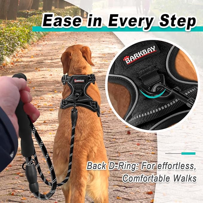 BARKBAY Dog Harness No Pull 3 Buckles for Large Dogs - Adjustable, Reflective, Comfortable, No Choke, Heavy-Duty - Perfect for Outdoor Training, Walking, and Hiking - Strong & Durable - XL & Black BARKBAY