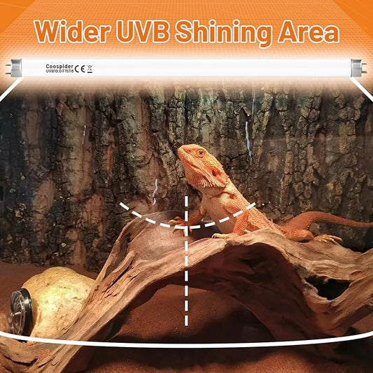 Hypool 2 Pack T8 Strip UVA UVB Reptile Lighting Bulb 18-Inch 15 Watt UVB 10.0 Fluorescent Bulb 10-Percent UVB Desert Pet Habitat Light for Reptiles Amphibian Hypool