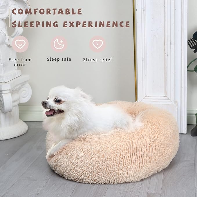 Light Brown Dog Bed Small,Calming Dog Bed for Small Dogs,20 inches Donut Fluffy Pet Beds,Anti Anxiety Round Fits up to 10 lbs Soft Warm Pets Beds for Puppy Dogs Indoor - PAWPICO