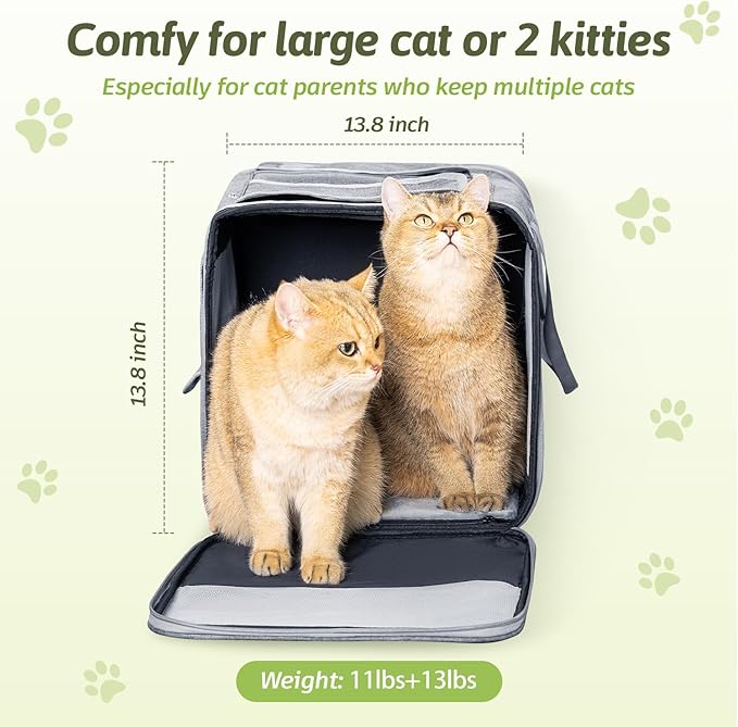 Sedioso Large Cat Carrier for 2 Cats, 21.7x 13.8x 13.8in Pet Carrier for Cat and Dog Up to 38lbs, All-Sided Mesh Cat Carrier with Great Ventilation, Portable Soft Sided Pet Carrier for Traveling(Grey) - PAWPICO