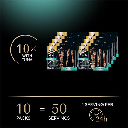 Sheba Meaty Tender Sticks Soft Cat Treats Tuna Flavor, 0.14 oz., 5 Count (Pack of 10) Sheba