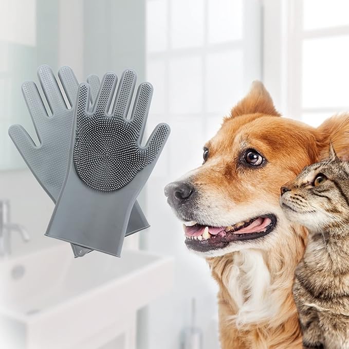 Pet Grooming Gloves - Gentle Dog Bathing Shampoo Brush - Massage Mitt with Enhanced Five Finger Design - Efficient Deshedding Glove for Dogs, Cats, Rabbits and Horses - 1 Pack COMMEMALintRollers