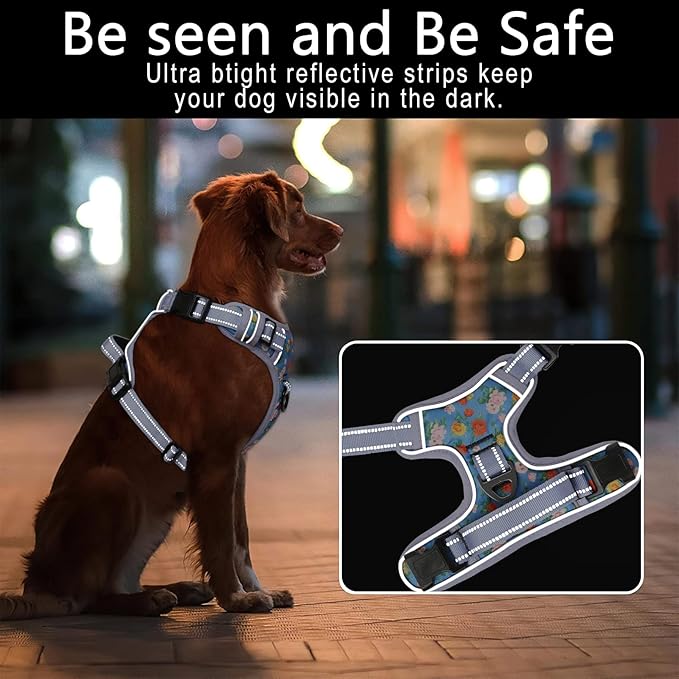 Timos Dog Harness, NO Need Go Over Dogs Head 3 Snap Buckles Pet Harness with 2 Leash Clips, Adjustable Soft Padded No-Pull Dog Harness, Reflective No-Choke Pet Oxford Vest for Small Medium Large Dogs Timos