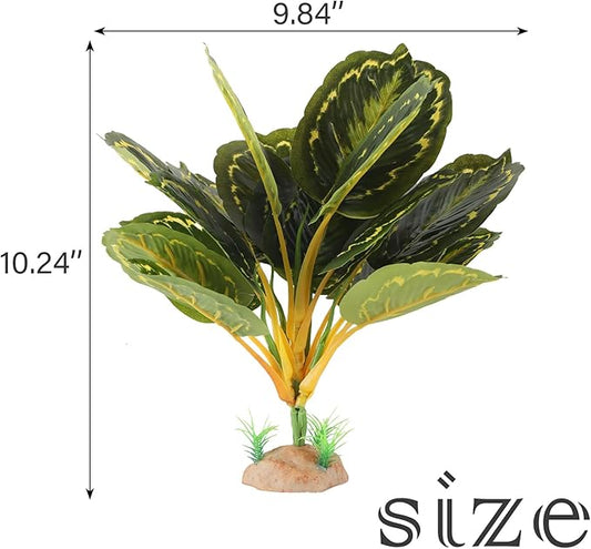 Terrarium Plants for Reptile Terrarium, Reptile Plants Tortoise Habitat Accessories, Artificial Spider Plant for Gecko, Ball Python, Tortoise Terrarium Décor - Calathea Makoyana B IBWell