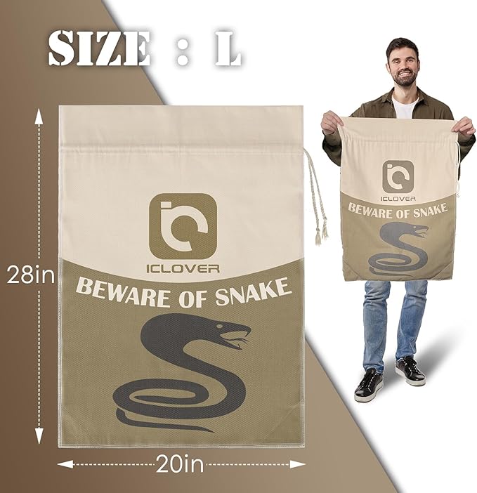 IC ICLOVER Snake Reptile Bag with Drawstring, 20 x 28 Inch Heavy Duty Large Snake Hunting Sack Pouch with Sewn Bottom Corners for Moving Transporting Capturing Hunting Catching Rattlesnakes Reptiles ICICLOVER