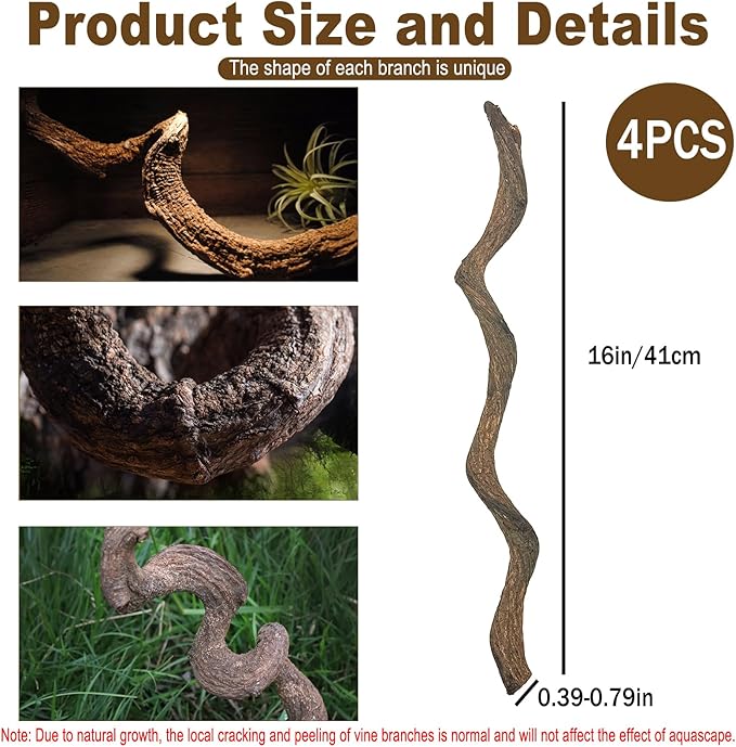 BNOSDM Reptile Forest Climbing Branch Decor Crested Gecko Climb Wood Natural Branches Tree for Snake Frog Chameleon Spider Bearded Dragon Terrarium Habitat Tank Accessories,4PCS BNOSDM
