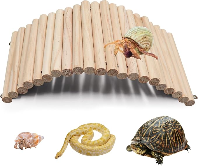 Reptile Hideout, Wooden Hermit Crab Climbing Toys, Reptile Tank Habitat Decor, Bendable Ladder Bridge Tunnel Toys for Lizard Chameleon Hamster Rats Chinchilla Guinea Pig Rabbit Bearded Dragon Dnoifne