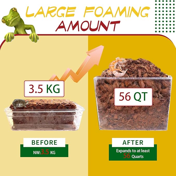 LEICHTEN 7.7LB Coconut Husk Substrate for Reptiles,56 Quart Compressed Coconut Fiber Chips Bearded Dragon Leopard Gecko Snake Bedding Ball Python Tank Accessories LEICHTEN