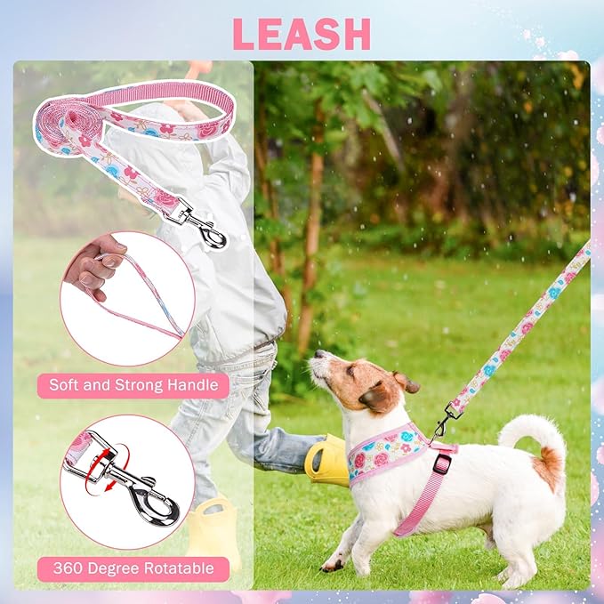 SCENEREAL Small Dog Harness Collar and Leash Set, Adjustable No Pull Pet Harnesses, No Chock Soft Mesh Step in Vest for Doggie Puppy Medium Dogs Cats Girl or Boy,Chihuahua, Yorkie, Outdoor Walking SCENEREAL