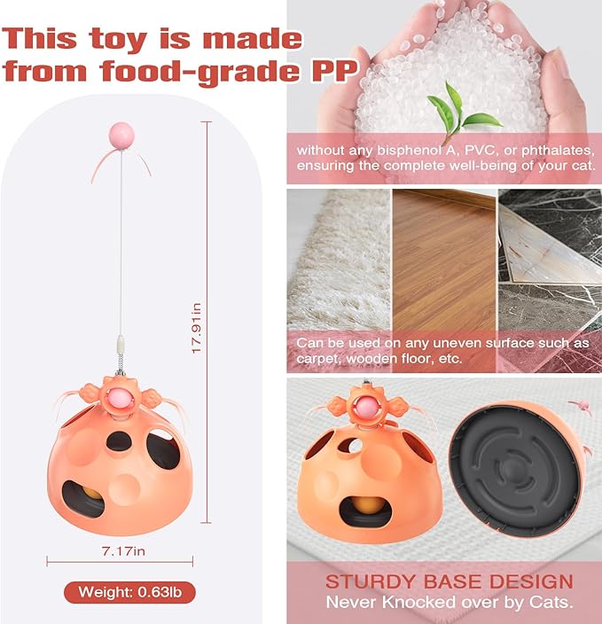 4 in 1 Cat Puzzle Toy for Indoor Cats, Cat Treat Puzzle, Modular Design with Cat Puzzle Feeder, Ambush Wand Dancer, Hide Rolling Ball Maze,Spinning Ball, Cat Enrichment Toys for Indoor Cats - PAWPICO