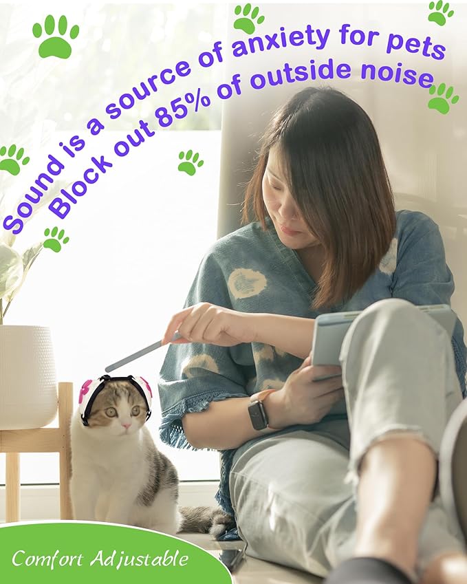 Calming Earmuffs for Cats and Small Dogs - for Anxiety Relief - Noise Canceling for Fireworks, Thunderstorms, Pet Grooming & Force Drying - Dog Ear Muffs Noise Protection (White, Medium) Ninuo