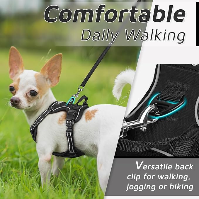 Eagloo Small Dog Harness No Pull, Service Vest with Reflective Strips and Control Handle, Adjustable and Comfortable for Easy Walking, No Choke Pet Harness with 2 Metal Rings, Black, XS GoExplorewithEagloo