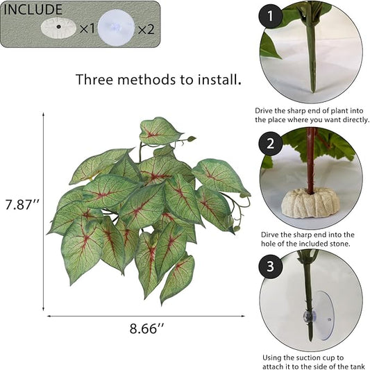 Fake Reptile Plants for Reptile Terrarium Plants, Reptile Plant Décor, Turtle Tank Plants with Suction Cup IBWell