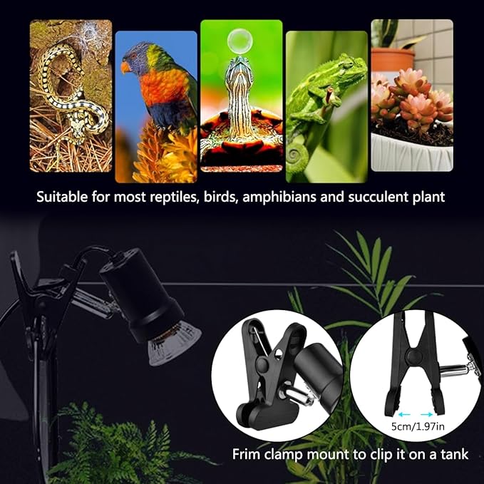 DOMICA Reptile Heat Lamp with 50W UVA UVB Light Bulb, Basking Spot Light Simulated Sunlight, Heating Lamp for Turtle, Lizard, Snake, Beared Dragon, Amphibians DOMICA