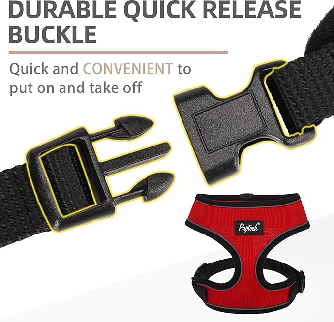 PUPTECK Soft Mesh Dog Harness and Leash Set Pet Puppy Cat Comfort Padded Vest No Pull Harnesses, Solid Red, M PUPTECK