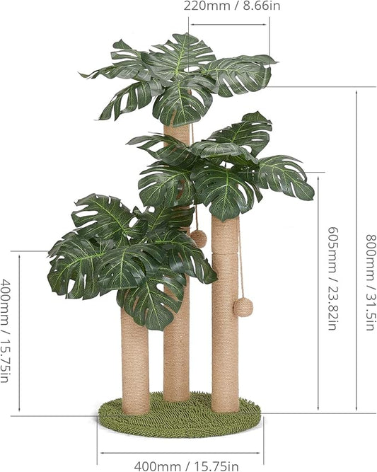 31.5Inch Cat Scratching Post,Cat Scratcher Tree with 3 Scratching Poles & 2 Interactive Dangling Balls,Cats Scratching Posts for Indoor Kitten & Adult Cats - PAWPICO