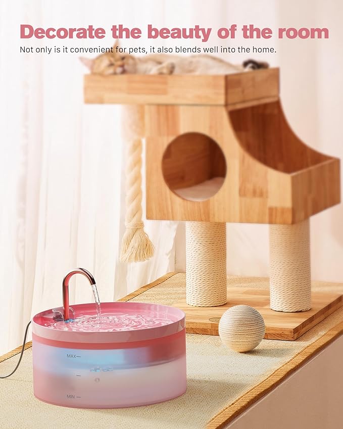 Pink Cat Water Fountain:with 6 Carbon Filters + 3 Sponge Filters - BEMOONY 108oz/3.2L Pet Water Fountain - Water Fountains Indoor Quiet Water Pump - Faucet Cat Fountain Suitable for Cats and Dogs - PAWPICO