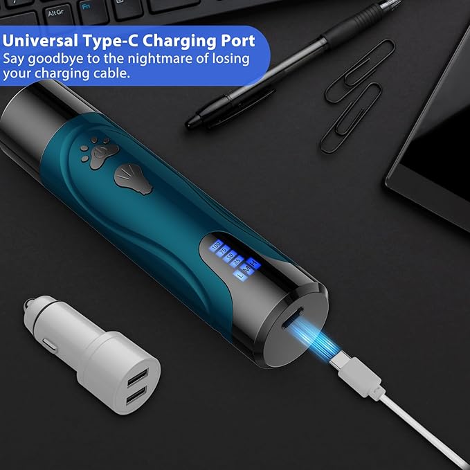 Dog Nail Grinder, Dog Nail Trimmers and Clippers Kit, Super Quiet Electric Pet Nail Grinder, Rechargeable, for Small Large Dogs & Cats Toenail & Claw Grooming,3 Speeds, 2 Grinding Wheels (A-Dark Blue) - PAWPICO