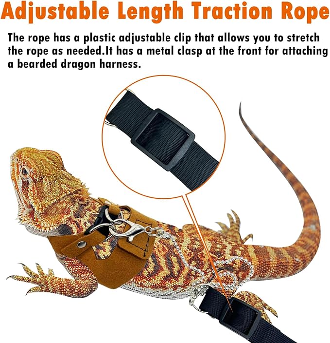 PINVNBY 3 Size Bearded Dragon Leash and Harness Set Adjustable Bearded Dragon Harness with Lizard Traction Rope Mini Scooter Toy for Bearded Dragon Lizard Reptile to Walking Outdoor PINVNBY