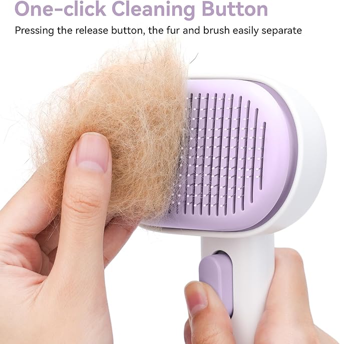 aumuca Cat and Dog Grooming Brush for Shedding, Removes Loose Fur from Long or Short Haired Pets - Ideal for Cats, Kittens, Rabbits, and More - Purple - PAWPICO