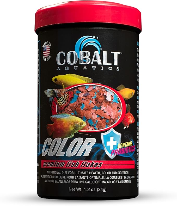Cobalt Aquatics Color Enhancing Flakes with Probiotics 1.2 oz - Ideal for All Tropical Fish - Enhances Health & Vibrant Colors - Perfect for Fish Aquariums COBALTAQUATICS