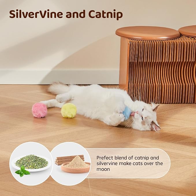 Potaroma Chirping Cat Toys Balls with SilverVine Catnip, Upgraded, 3 Pack Fluffy Interactive Cat Kicker, 3 Lifelike Animal Sounds, Kitty Kitten Catnip Exercise Toys - PAWPICO