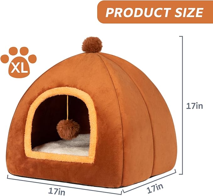 Cat Bed Cave for Indoor Cats,Cat House Tent Bed with Removable Washable Cushioned Pillow, 2-in-2 Kitten Beds for Indoor Kittens,Pet Bed - PAWPICO