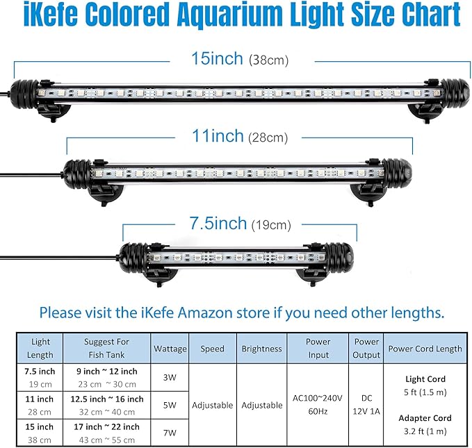 iKefe 7.5" Timer Color Changing LED Fish Tank Aquarium Submersible Light with Remote/Colored Aquarium LED Tank Lights Fixture for Underwater Decorations, Plant Grow, Saltwater Freshwater Fish, KT6007 iKefe