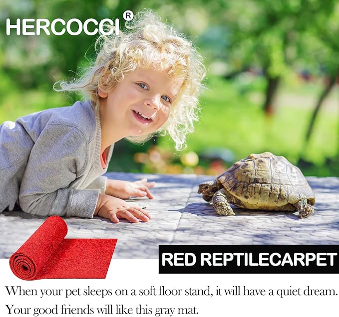 HERCOCCI Reptile Carpet, 39’’ x 20’’ Terrarium Bedding Substrate Liner Reptile Cage Mat Supplies for Bearded Dragon Lizard Tortoise Leopard Gecko Snake (Red) HERCOCCI