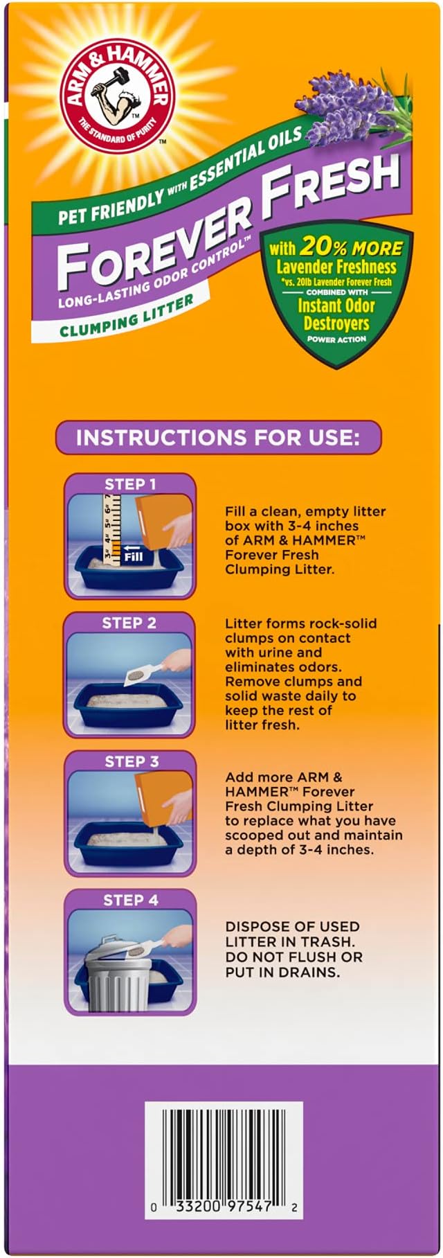 Arm & Hammer Forever Fresh Clumping Cat Litter Lavender, MultiCat 18lb With 20% More Lavender Freshness, Pet Friendly With Essential Oils - PAWPICO