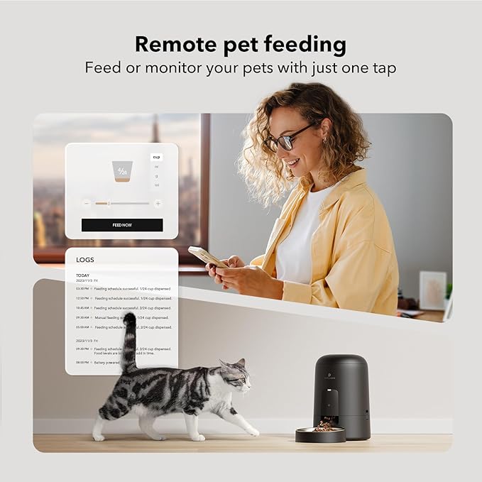 PETLIBRO Automatic Cat Feeder, Wi-Fi Rechargeable Cat Food Dispenser Battery-Operated with 30-Day Life, AIR 2.4G Wi-Fi Timed Pet Feeder for Cat & Dog, 2L Auto Cat Feeder, Black - PAWPICO